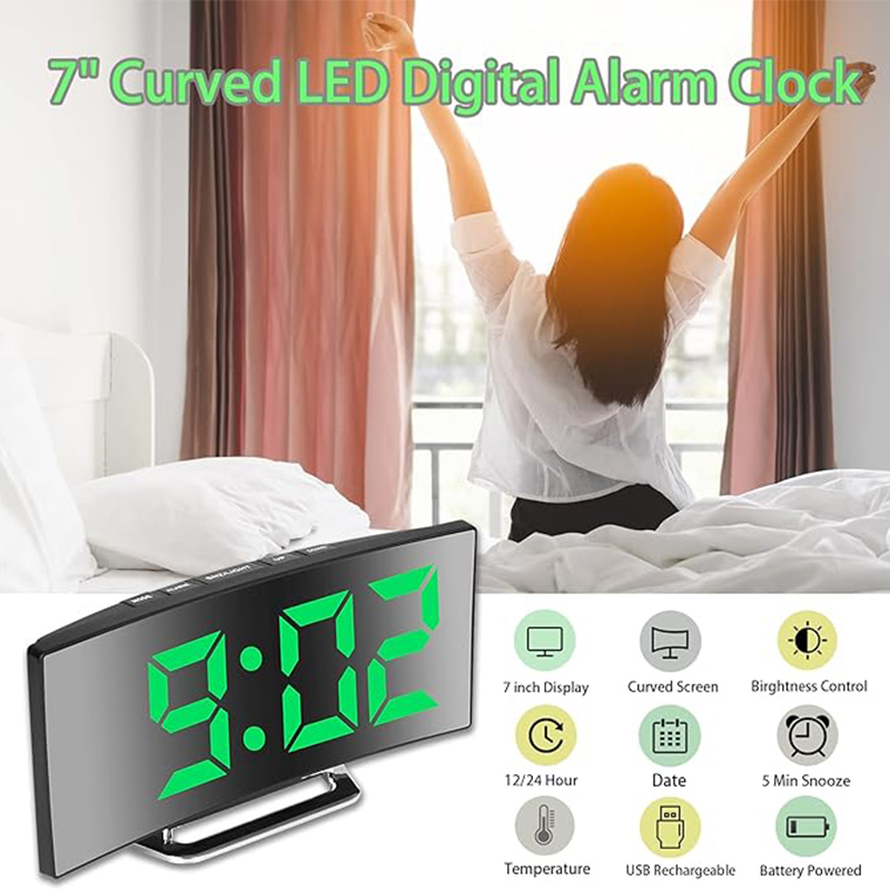 LED Digital Alarm Clock Curved - Electronic Gadgets For Home 评论和价格