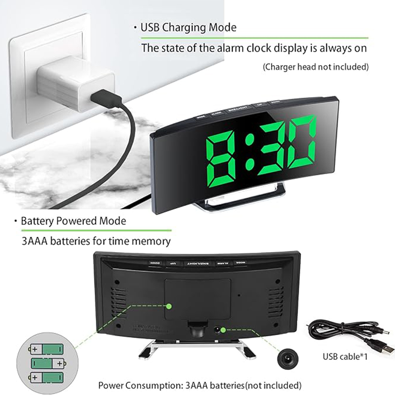 LED Digital Alarm Clock Curved - Electronic Gadgets For Home 评论和价格